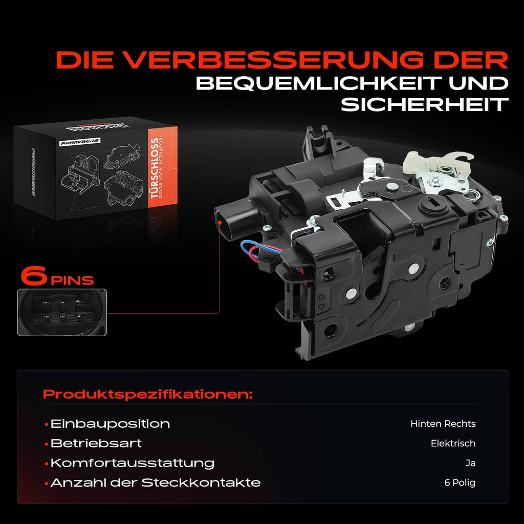 Frankberg 1x Türschloss Stellmotor Hinten Rechts Kompatibel mit Leon 1M1 1999-2006 Toledo II 1M2 1998-2006 B.o.r.a 1J2 1J6 1998-2005 Golf 1J1 1J5 1997-2006