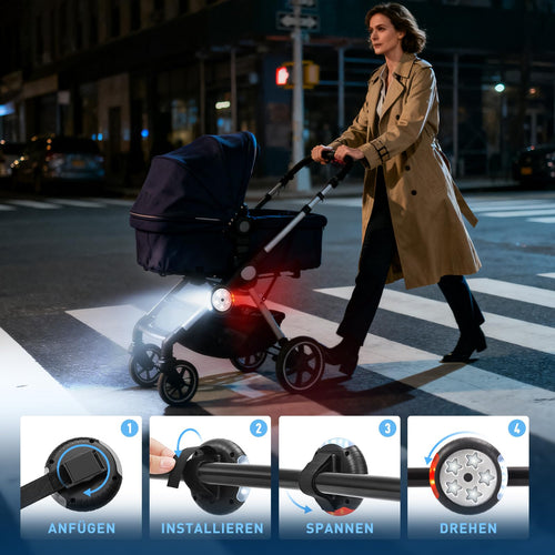 Amteker Kinderwagen Licht Aufladbar, 12 LED Pro Licht 2 Leuchteffekte, USB Wiederaufladbares Lichts Kinderwagen, Passend für Alle Kinderwagen, Kinderwagen Beleuchtung Zubehör Baby Geschenk(2 Stück)