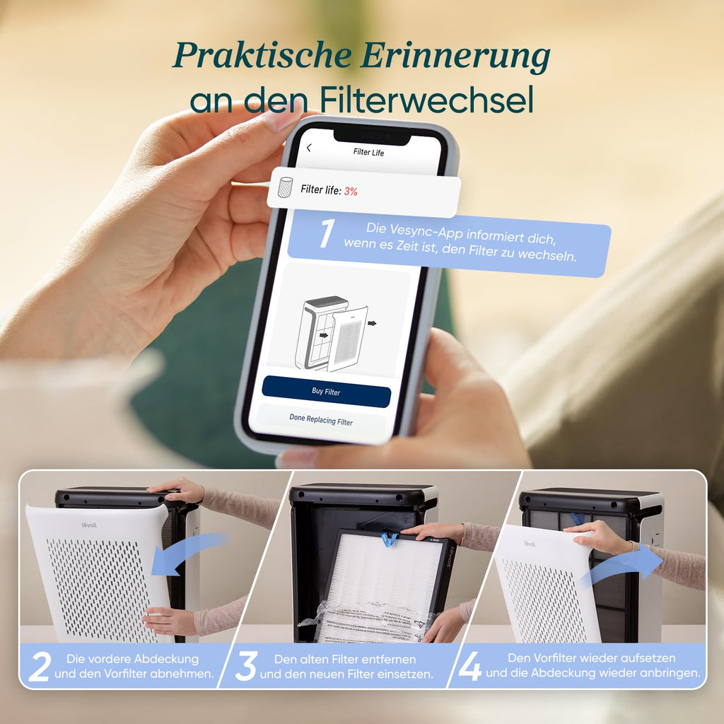 LEVOIT | HEPA Luftreiniger | Air Purifier mit Lichtsensor und waschbarem Vorfilter | Leise | CADR 243 m³/h, Wohnung bis 52 m² | entfernt 99,97 % von Staub, Pollen, Tierhaaren & Gerüchen | Tiermodus