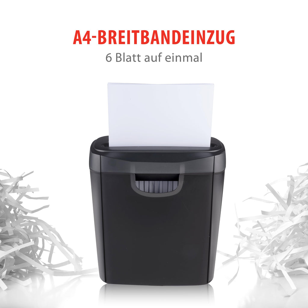Alpina Aktenvernichter – Papiershredder für Zuhause und Büro – Shredder Zerstört Kreditkarten – Zerkleinern Sie 6 A4-Blätter auf Einmal - 10L Behälter – 190W Leistung – Schwarz