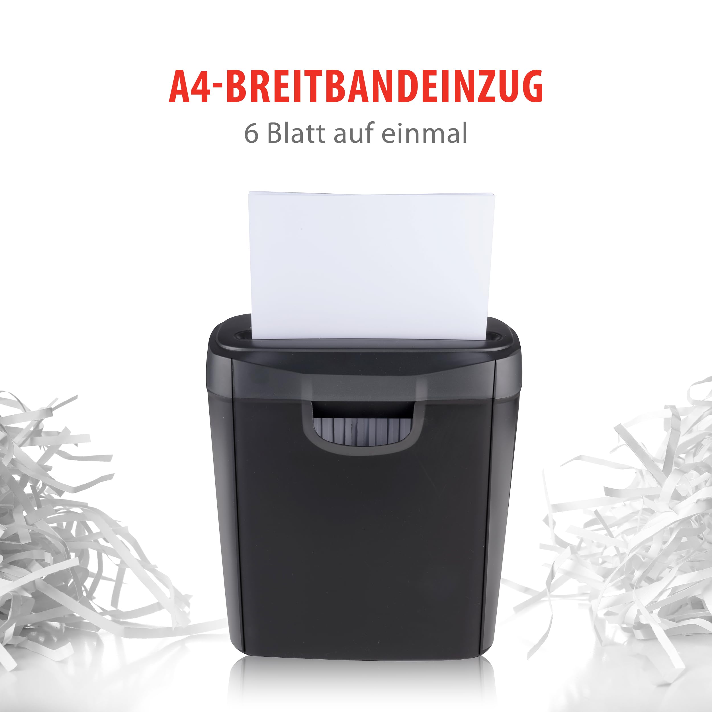 Alpina Aktenvernichter – Papiershredder für Zuhause und Büro – Shredder Zerstört Kreditkarten – Zerkleinern Sie 6 A4-Blätter auf Einmal - 10L Behälter – 190W Leistung – Schwarz