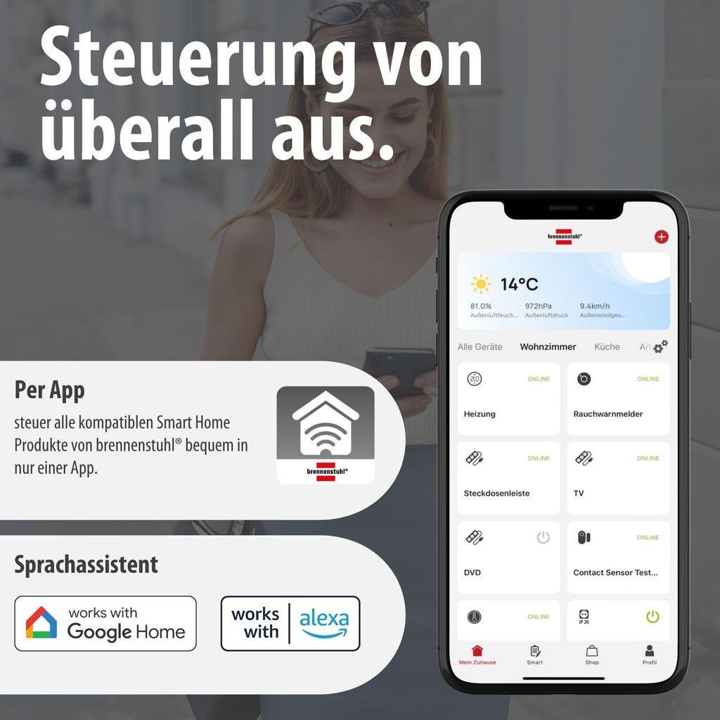 Brennenstuhl Connect WiFi LED Strahler WF 2051 P (24W, 2800lm, IP54, diverse Lichtfunktionen über App einstellbar, Außenstrahler zur Wandmontage mit Bewegungsmelder)