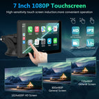 Carpuride Carplay Screen, Tragbares Kabelloses Carplay und Android-Auto, 7 Zoll 1080P HD-Touchscreen-Radio mit BT 5.0, Spiegel-Link-Unterstützung, LKW, Wohnmobil, Armaturenbrett-Halterung