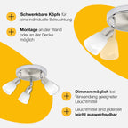 Brilliant Lampe Sofia Spotrondell 3flg eisen/chrom/weiß | 3x D45, E14, 40W, geeignet für Tropfenlampen (nicht enthalten) | Köpfe schwenkbar