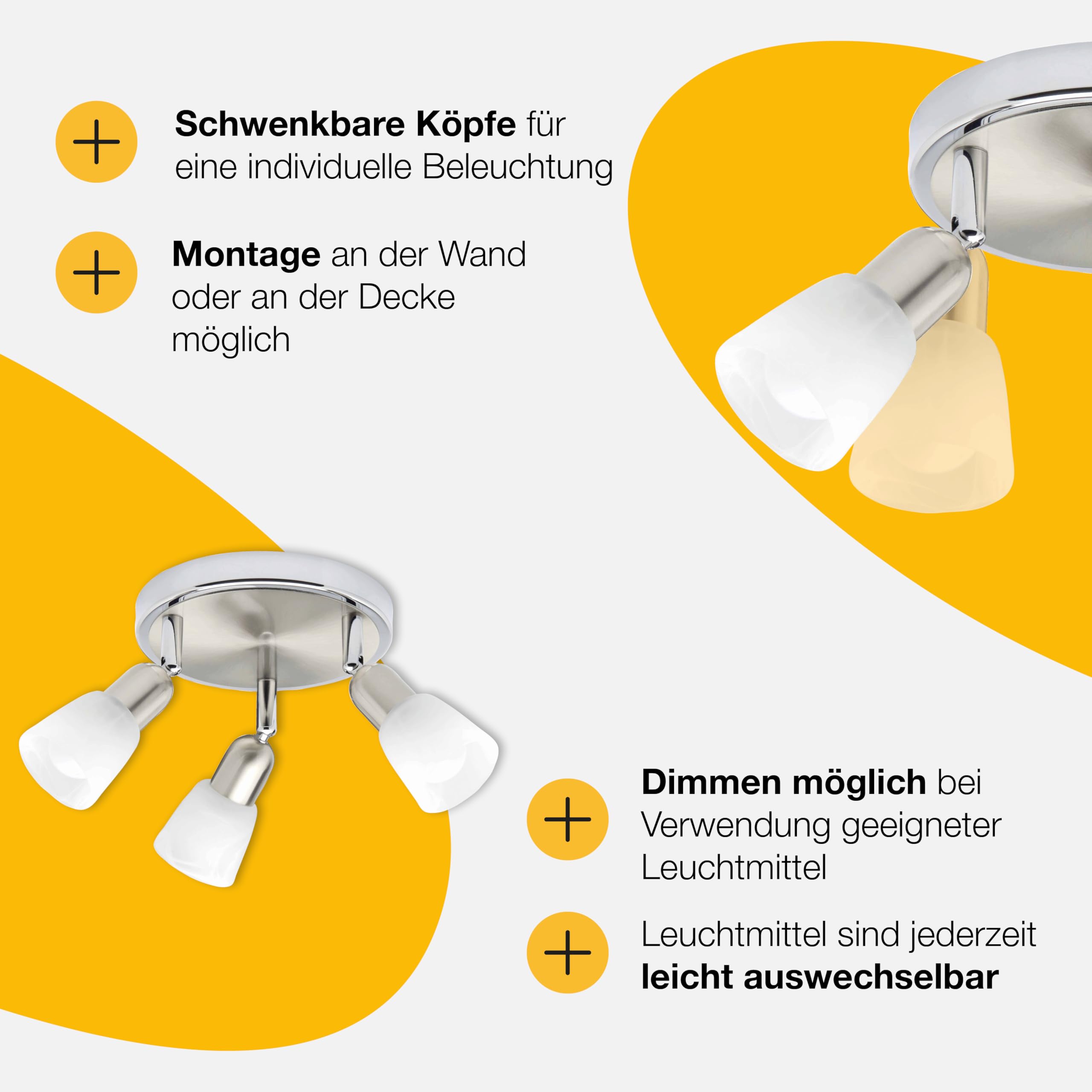 Brilliant Lampe Sofia Spotrondell 3flg eisen/chrom/weiß | 3x D45, E14, 40W, geeignet für Tropfenlampen (nicht enthalten) | Köpfe schwenkbar
