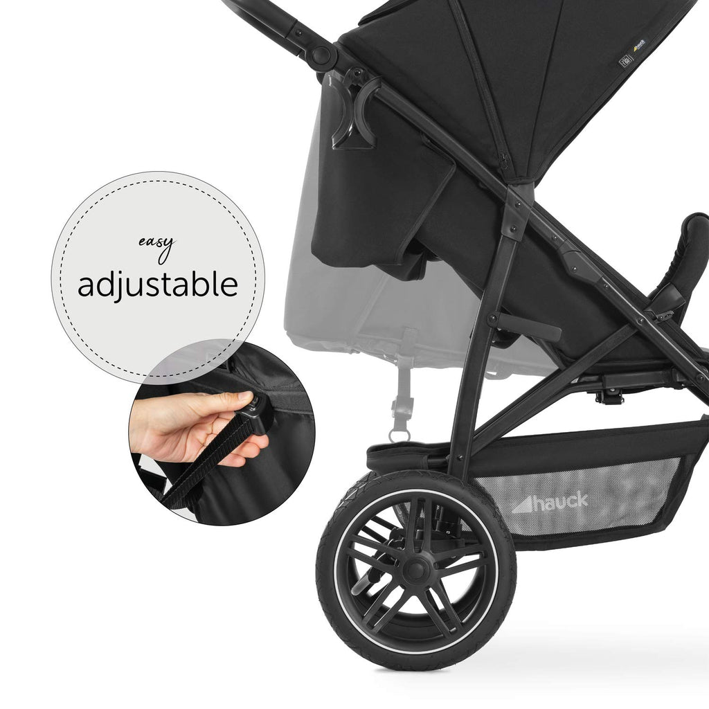 hauck Rapid 3R, Schwarz - Dreirad Kinderbuggy mit Gummireifen, Federung und Liegeposition ab Geburt bis 22 kg, UV Schutz 50+, Zusammenklappbar, Höhenverstellbarer Schieber mit Becherhalter