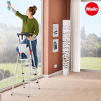 Hailo L80 ComfortLine Alu-Sicherheits-Stehleiter - klappbare Leiter mit 4 XXL Stufen und Ablageschale - Arbeitshöhe bis 285 cm - Gewicht 4,4 kg - Silber