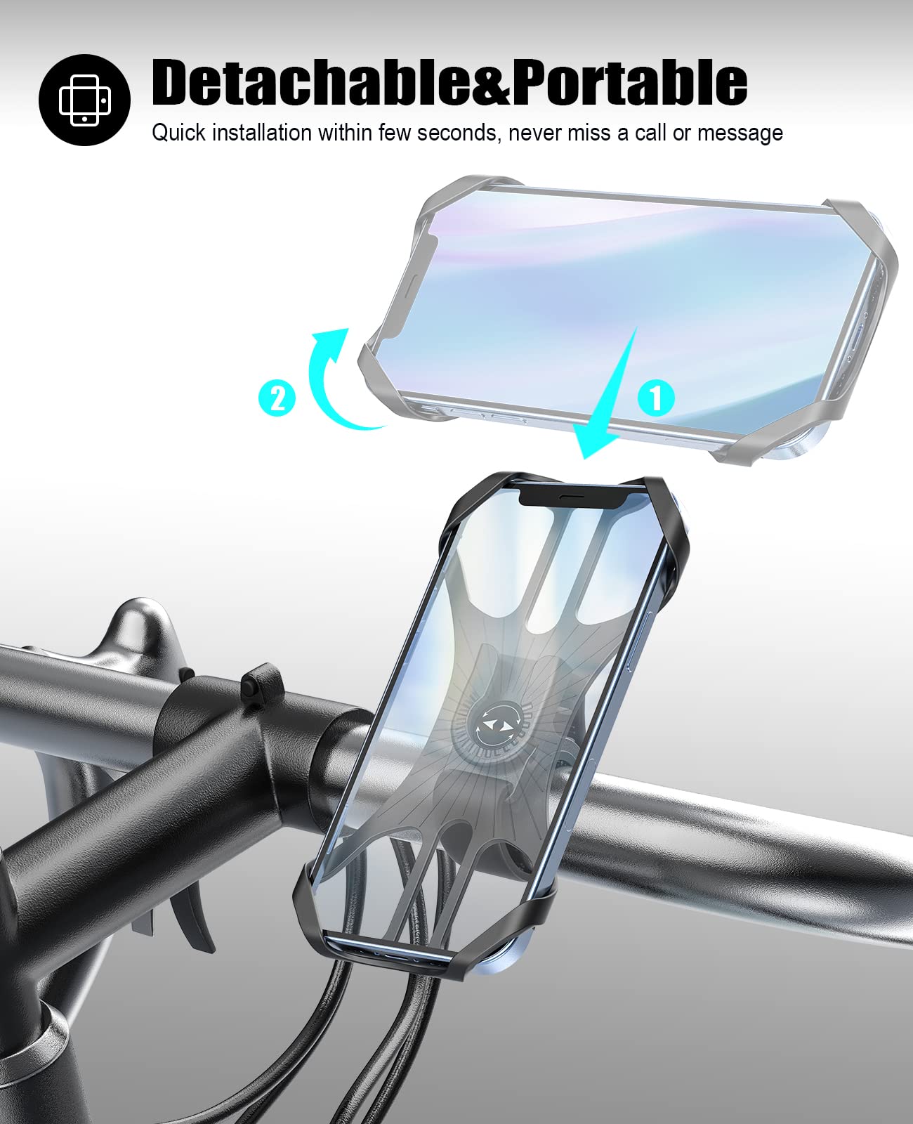 Acrhkoor Handyhalterung Fahrrad, Abnehmbar 360° Verstellbare Fahrrad Handyhalterung, Universal Motorrad Handyhalter für iPhone 13 12 Pro Max Mini, Samsung, Huawei, 4,0''-7,0'' Smartphone