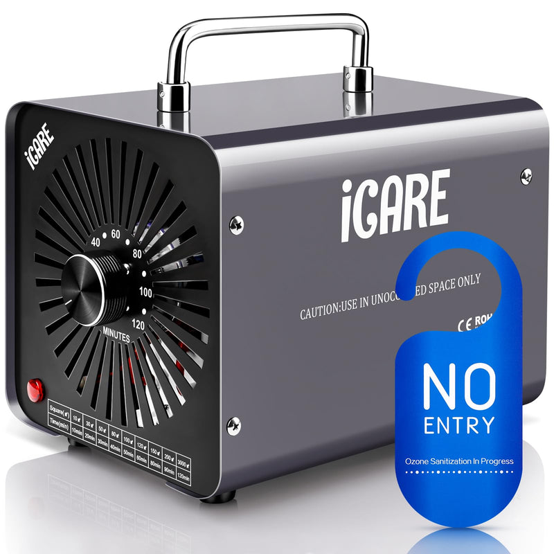ICARE Ozongenerator 30000mg/h Ozongerät, Ozonisator Industrieller O3 Ozon Luftreiniger mit 120 Min Timer für 300㎡ Geruchskiller Geruchsneutralisierer für Auto, Rauch, Haustiergerüche, Küchengerüche