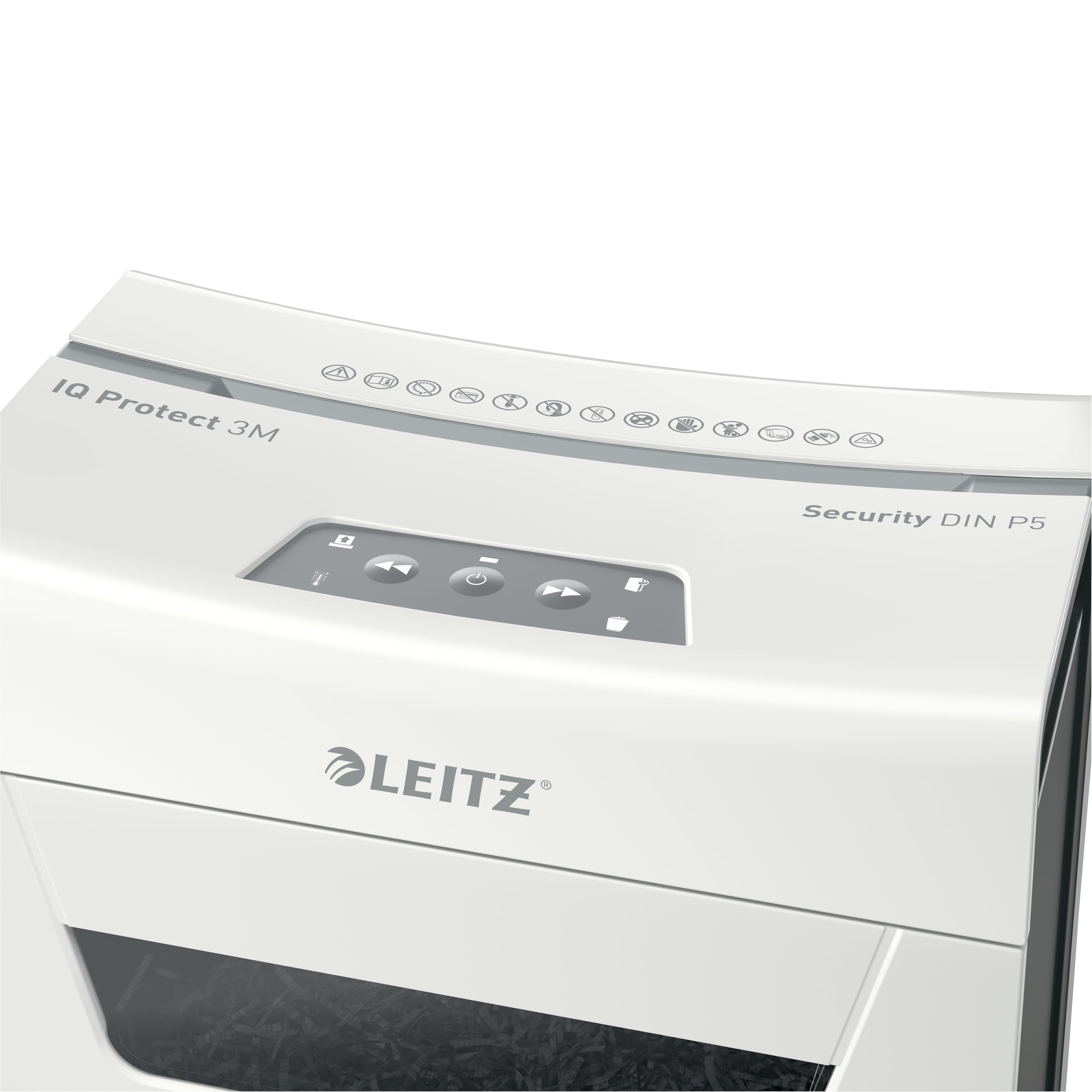 Leitz IQ 3M Premium Aktenvernichter P5, Mikroschnitt, 4-3 Blatt (70-80g/m²), Super leise, kompakt & sauber, TÜV+GS zertifiziert, 10L Behälter, für Büro & Home Office, Protect Serie, Weiß, 80930000