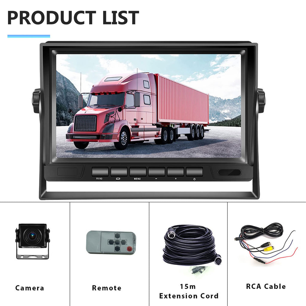 Hodozzy Rückfahrkamera Set AHD mit 7 Zoll LCD Monitor & Kamera Nachtsicht IP69 Wasserdicht für LKW, Anhänger, Bus, PKW, Wohnmobile, Vans (12V-24V), mit 15m Kabel