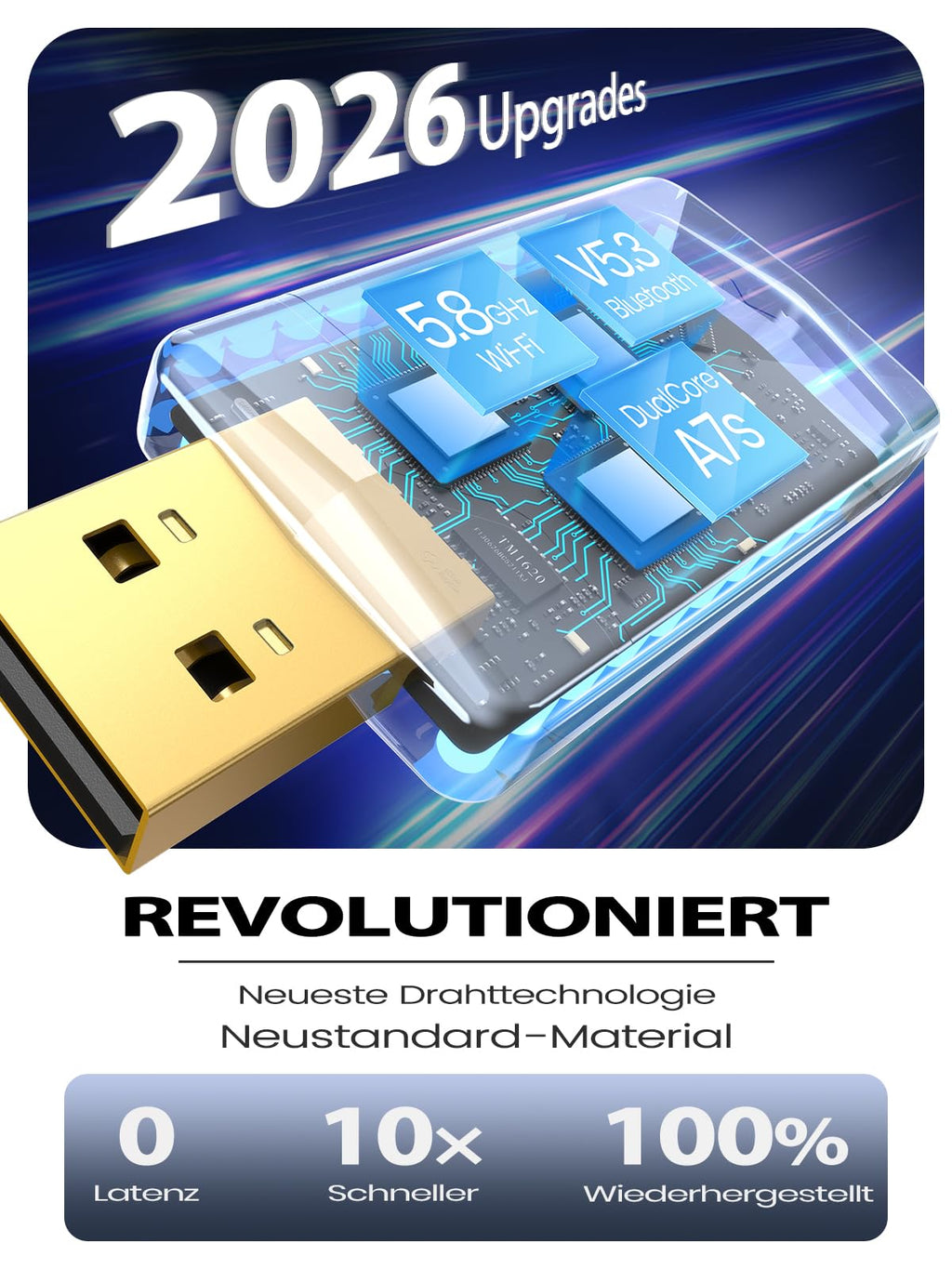 CODONOVA CarPlay Wireless Adapter – 2026 Pro Mini Android Auto Adapter, Plug & Play über USB-A/USB-C-Anschluss, Stabil & Kompakt, Kompatibel mit Autos ab 2016, iOS 10+ & Android 10+ (Kohlefaser)