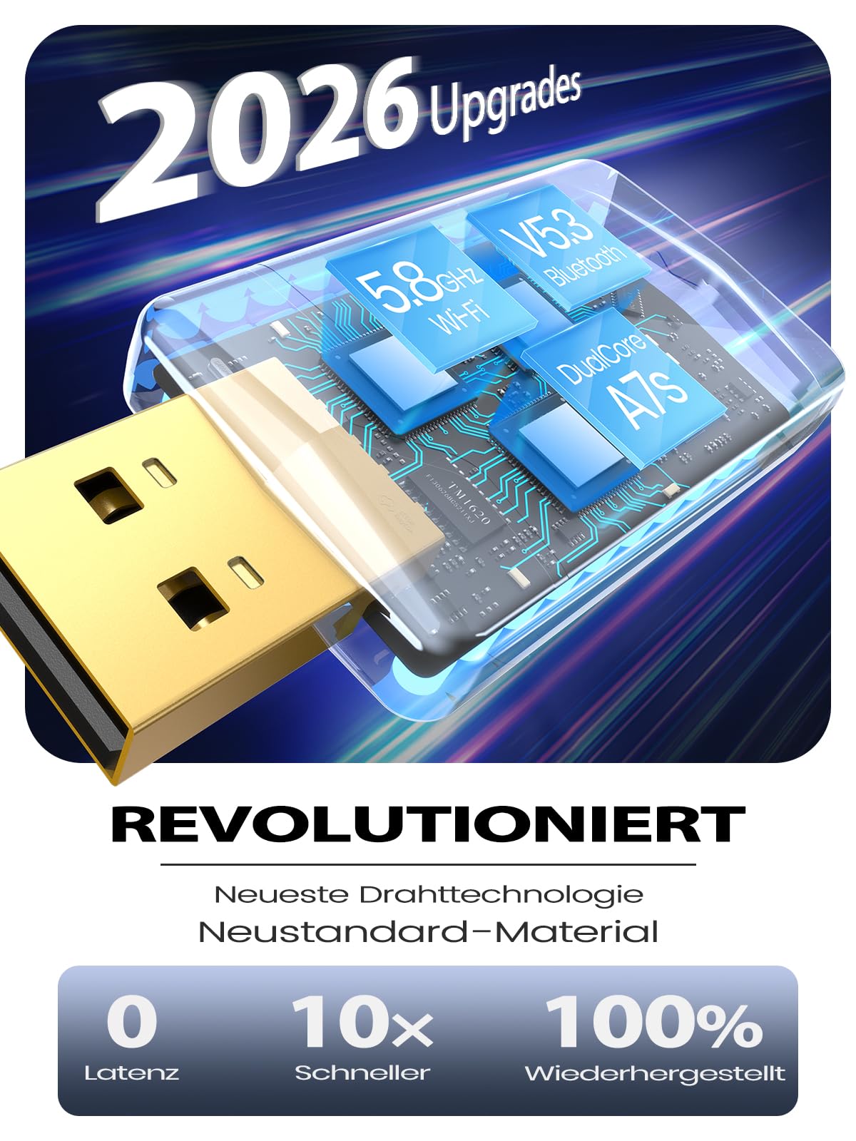 CODONOVA CarPlay Wireless Adapter – 2026 Pro Mini Android Auto Adapter, Plug & Play über USB-A/USB-C-Anschluss, Stabil & Kompakt, Kompatibel mit Autos ab 2016, iOS 10+ & Android 10+ (Kohlefaser)