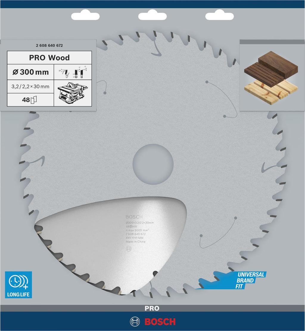Bosch Professional Kreissägeblatt Optiline Wood (für Holz, 300 x 30 x 3,2 mm, 48 Zähne, Zubehör Kreissäge), 2608640672, Ø 300 mm