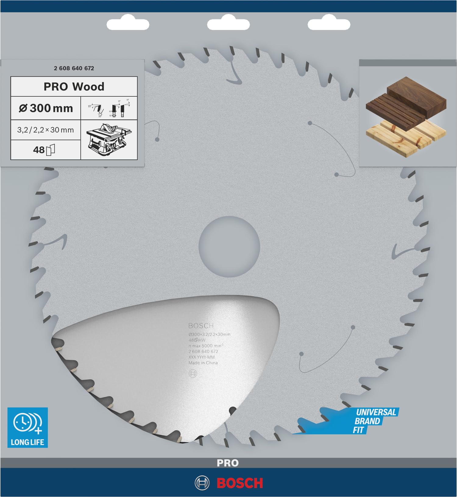Bosch Professional Kreissägeblatt Optiline Wood (für Holz, 300 x 30 x 3,2 mm, 48 Zähne, Zubehör Kreissäge), 2608640672, Ø 300 mm