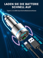 Mohard FM Transmitter Auto Bluetooth 5.3, Ganzmetall PD 30W & QC3.0 18W Schnelles Autoladegerät Zigarettenanzünder, KFZ Bluetooth Adapter Auto Freisprechanlage, Noise Cancelling Mikrofon, Ringlicht
