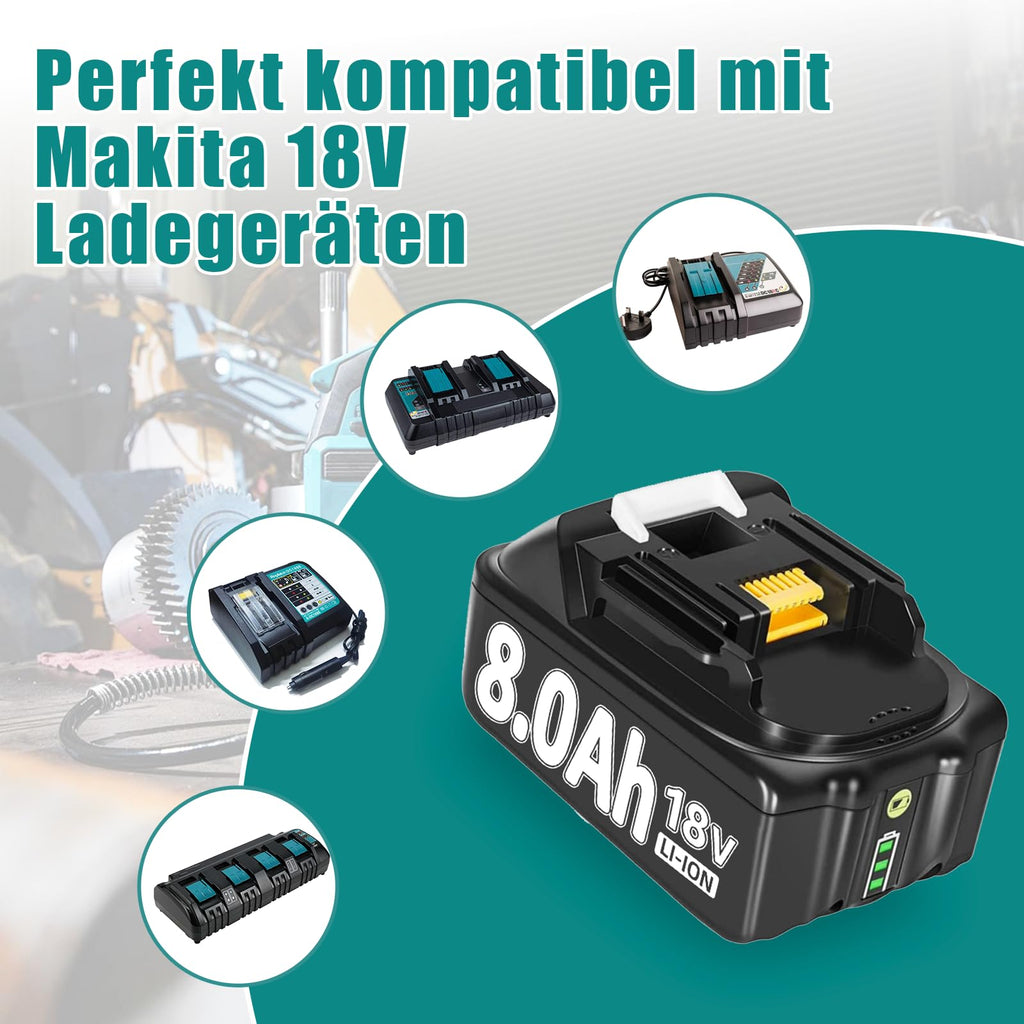 4 Pcs 8000mAh 18Volt Lithium-Ersatzakku für Makita Akku 18V, Kompatibel mit Makita 18V Akkus BL1860 BL1840 BL1830 BL1820 BL1815 BL1835 BL1845, mit LED-Indikator für Akku-Werkzeuge