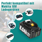 4 Pcs 8000mAh 18Volt Lithium-Ersatzakku für Makita Akku 18V, Kompatibel mit Makita 18V Akkus BL1860 BL1840 BL1830 BL1820 BL1815 BL1835 BL1845, mit LED-Indikator für Akku-Werkzeuge