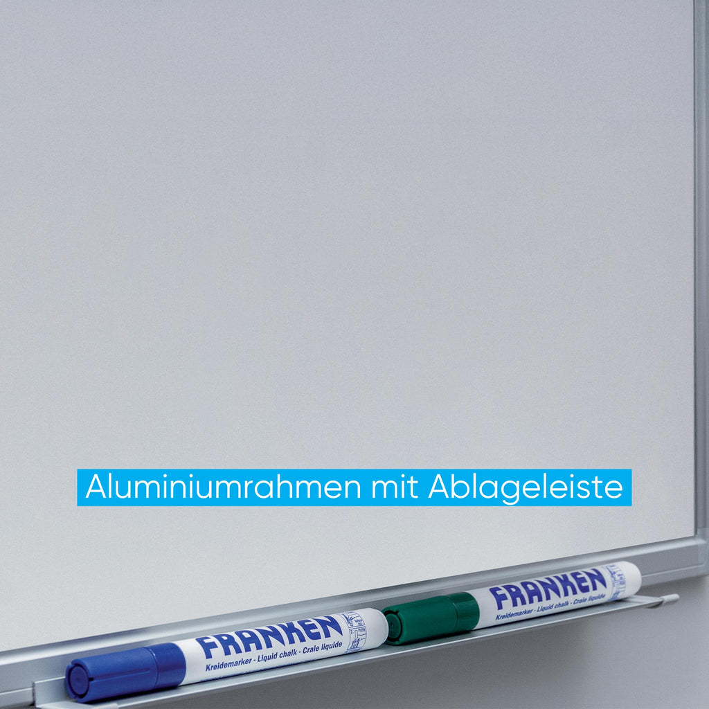 FRANKEN Magnetisches Whiteboard 200 x 100 cm, Magnettafel mit lackierter Stahl-Oberfläche, Schreibtafel inkl. FRANKEN Marker & Ablageschale, Für Büro, Home Office & Schule, Aluminiumrahmen, X-tra!Line