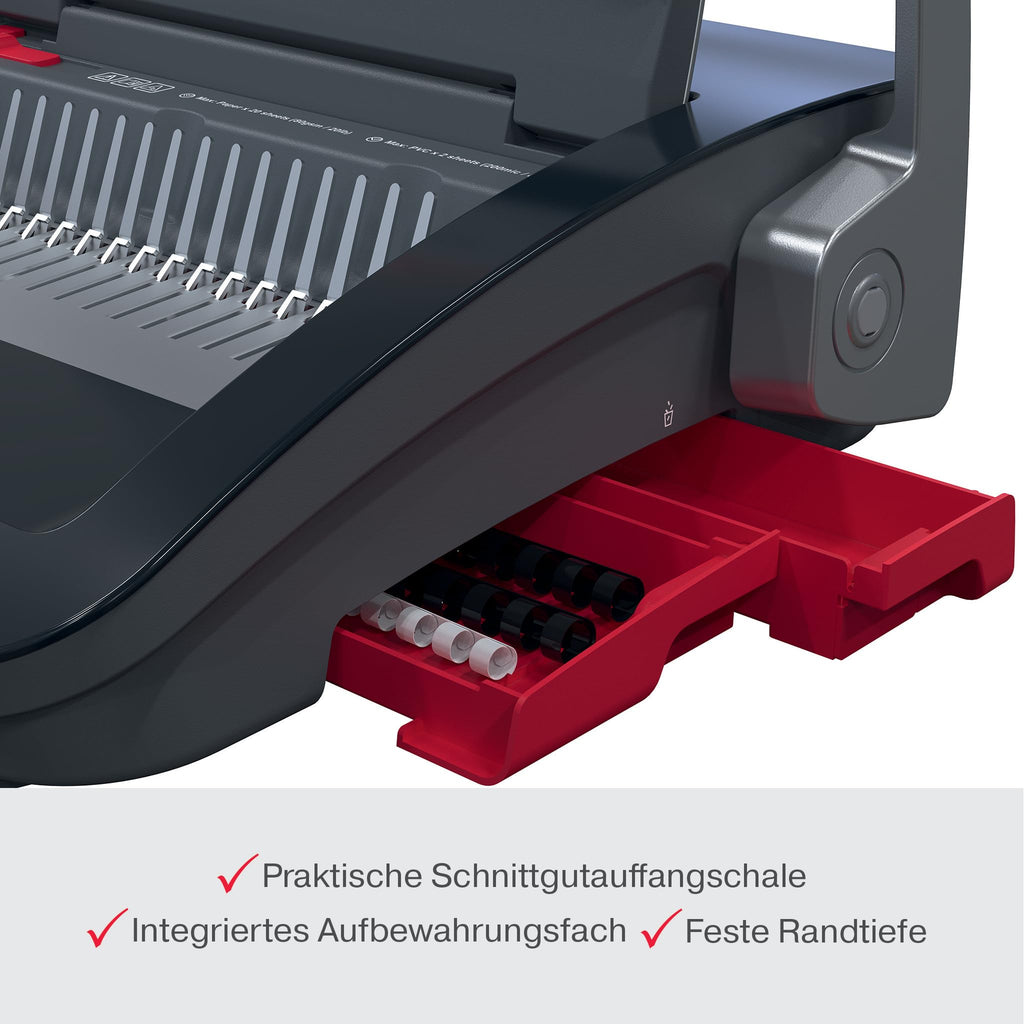 GBC CombBind CB20 Manuelles Bindegerät - Bindet 240 A5/A4-Blätter, kompaktes und leichtes Design, stanzt 20 Blätter, Schwarz/Silber, 4410062