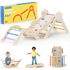 COSYLAND 8-in-1 Montessori Klettergerüst Indoor ab 1 Jahr – Kletterdreieck mit Rutsche, Kletterbogen & Kletterturm, Klassischer Regenbogen – Indoor Klettergerüst für Kinder, Baby Klettern Indoor