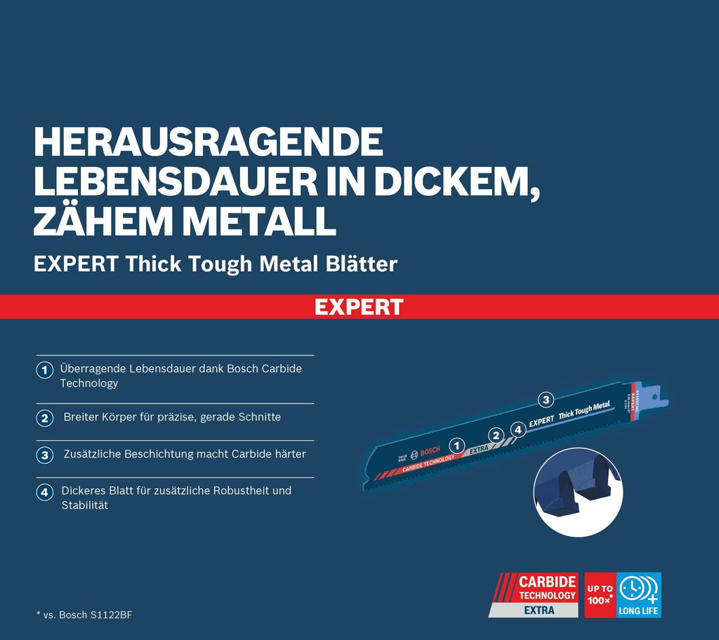 Bosch Professional 3x Expert ‘Thick Tough Metal’ S 1155 CHC Säbelsägeblatt (für Zäher Stahl, Gusseisen, Länge 225 mm, Zubehör Säbelsäge)