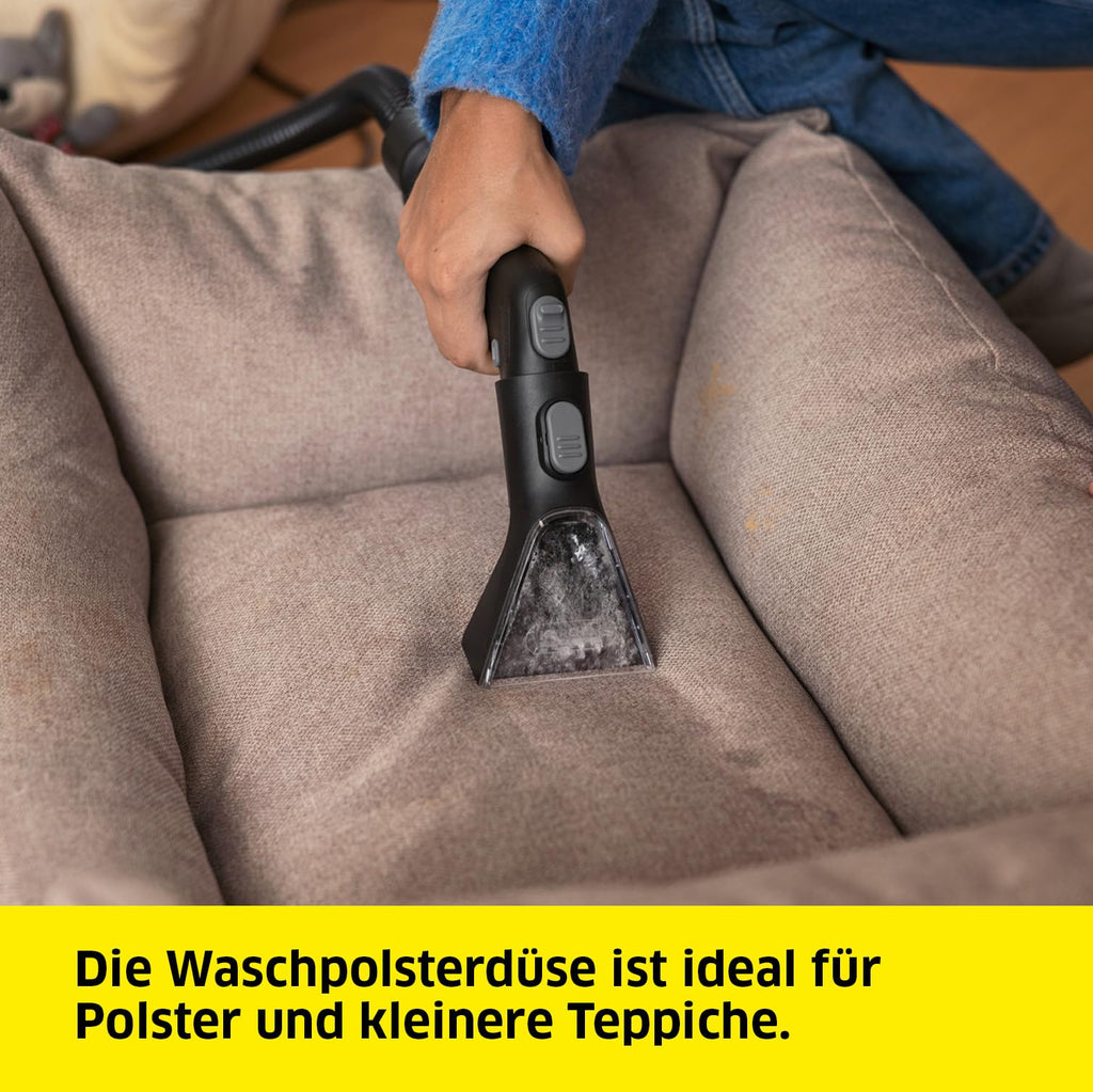 Kärcher Waschsauger SE 3 Compact, Aufnahmeleistung: 500 W, Frischwassertank: 1,7 l, Fläche: 2,76 m2, Gewicht: 4,1 kg, Sprühsaugschlauch, Waschpolsterdüse und Waschfugendüse