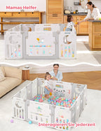 Dripex Laufstall Baby faltbar 150x150x62cm (14 Paneele) mit Spielboard, Laufgitter Baby, Kinderlaufstall & Babyzaun aus strapazierfähigem Plastik, Playpen für Innen & Außen, Grau