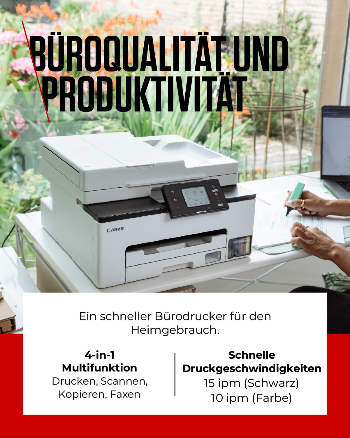 Canon MAXIFY GX2050 Tintenstrahldrucker 4-in-1 Multifunktionsgerät DIN A4 (Drucker, Scanner, Kopierer, Fax, ADF, 600x1200 DPI, WLAN, USB, 15/10 ISO-Seiten/Min., Duplexdruck, 250 Blatt Kassette) weiß