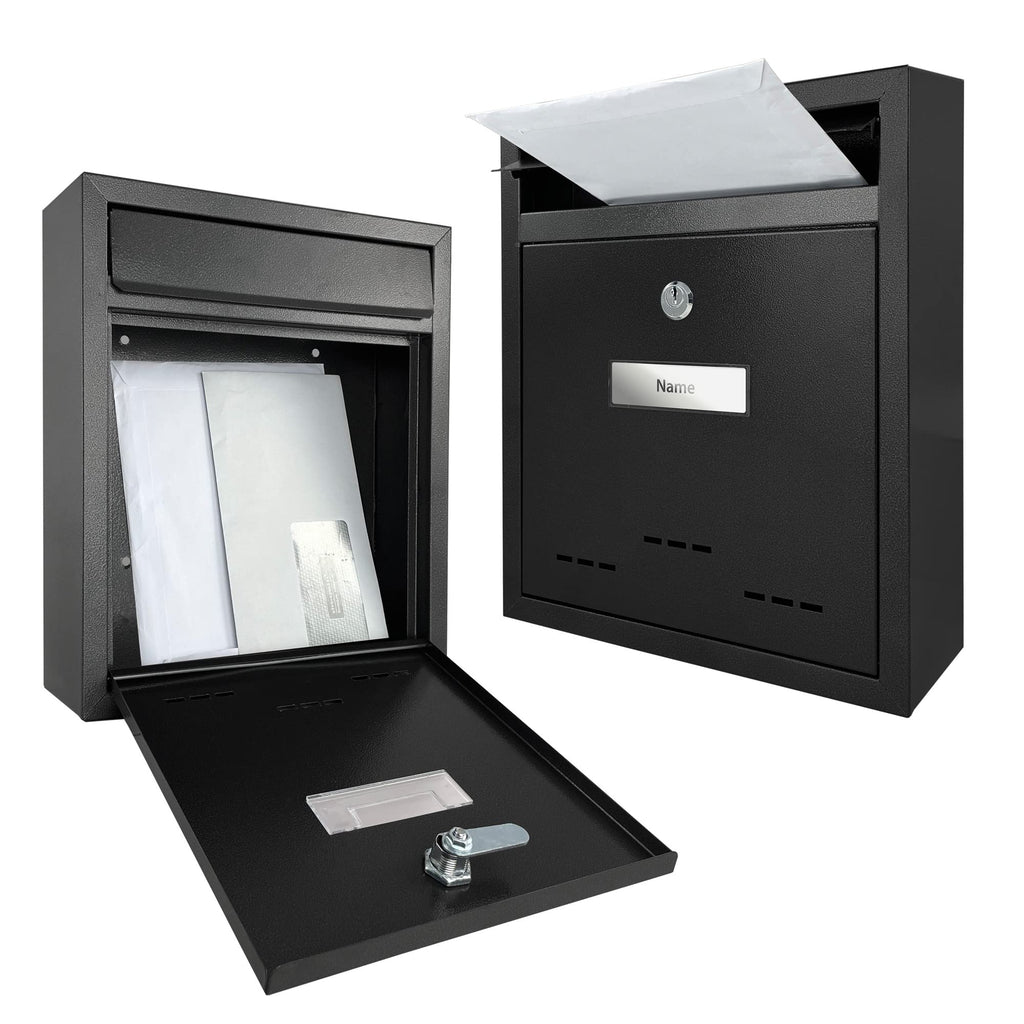 TÄGA 2218 Design Metall Briefkasten schwarz I DIN A4 Einwurfformat I mit Namensschild, Sichtfenster I abschließbar, inkl. 2 Schlüssel