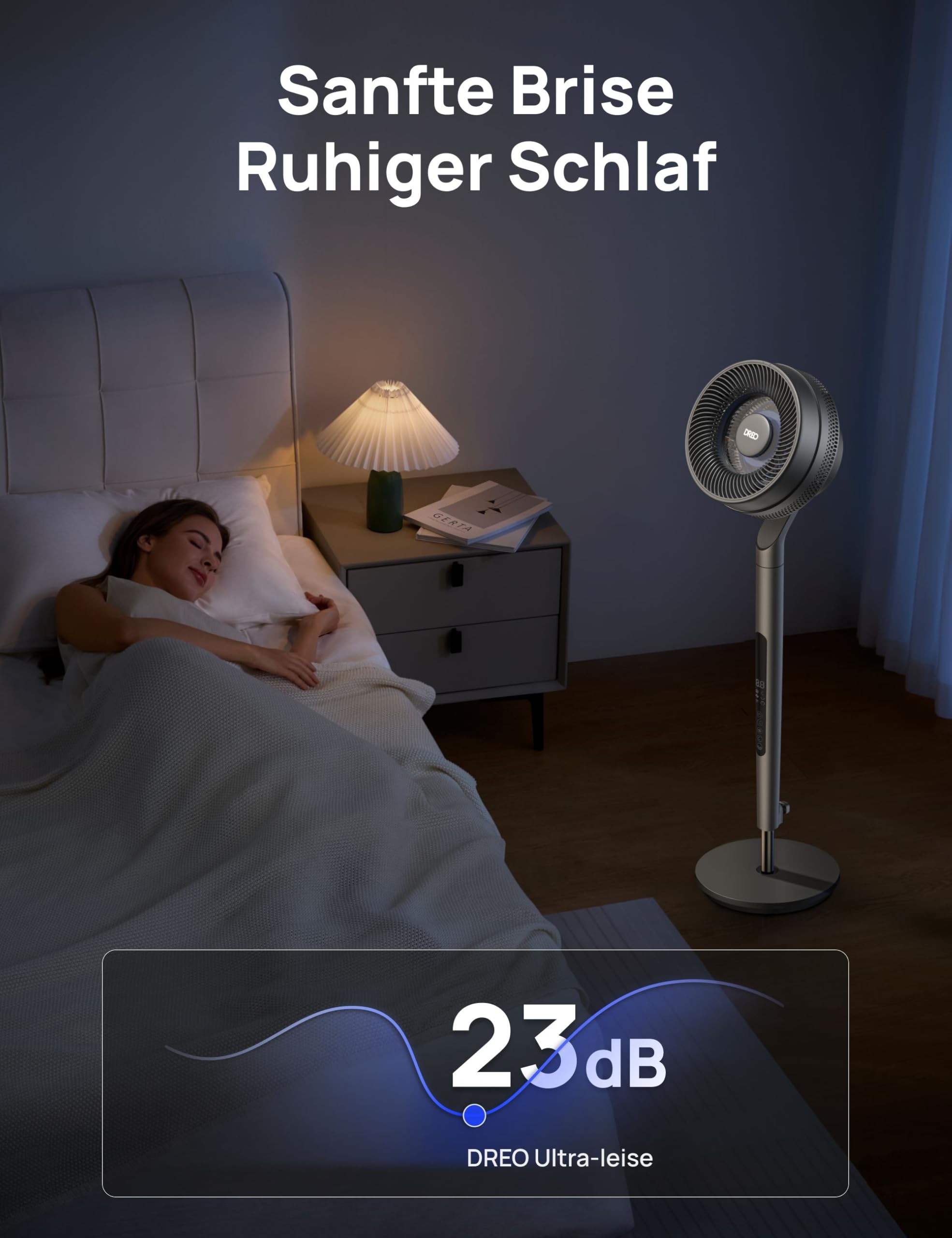Dreo Standventilator mit intelligenter Steuerung, 101,6–111,8 cm höhenverstellbar, DC leiser Ventilator für Schlafzimmer, 120°+85° omnidirektionaler oszillierender Ventilator, 30,5 m Luftstrom, 10