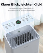Woleix Luftentfeuchter elektrisch 50L, Entfeuchter elektrisch für Keller, Raumentfeuchter elektrisch 43dB für Räume bis zu 320m³/125m², mit Timer, Filter und 1M Ablaufschlauch, 10 J. Gar.