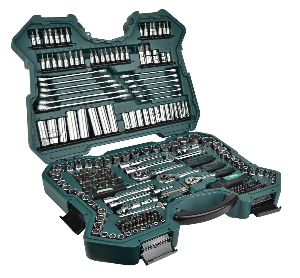 Brüder Mannesmann Werkzeug Mannesmann M98430 Steckschlüsselsatz 0,6 cm (0,25 Zoll) + 0,95 cm (3/8 Zoll) + 1,27 cm / (1/2 Zoll) Antrieb, 215-tlg, Einzelpackung
