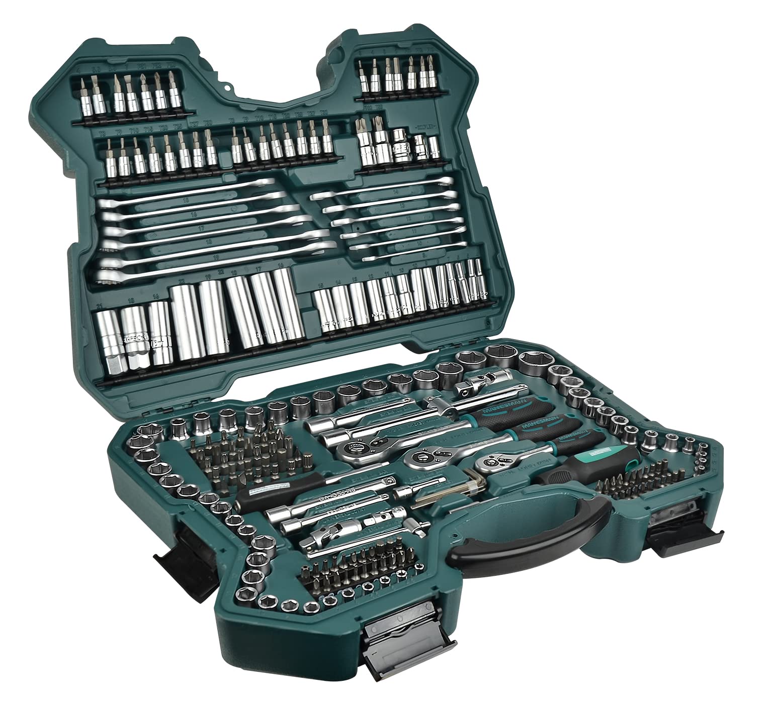 Brüder Mannesmann Werkzeug Mannesmann M98430 Steckschlüsselsatz 0,6 cm (0,25 Zoll) + 0,95 cm (3/8 Zoll) + 1,27 cm / (1/2 Zoll) Antrieb, 215-tlg, Einzelpackung