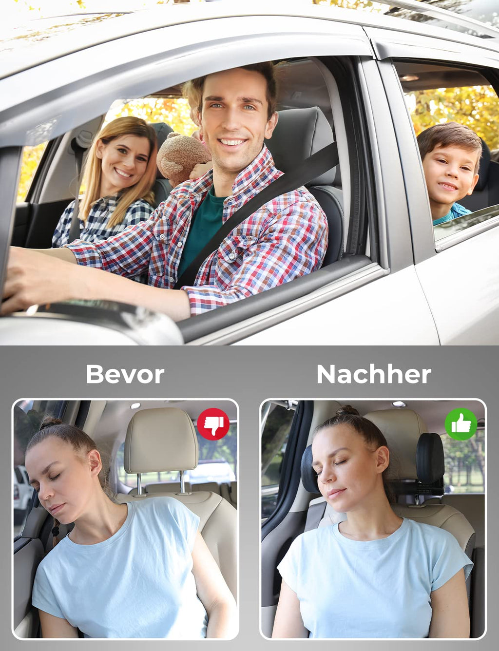 Oasser Kopfstütze Auto Kinder abnehmbare Nackenstütze Auto Autositz seitliches Nackenkissen für Kinder Erwachsene Einstellbar zum Schlafen