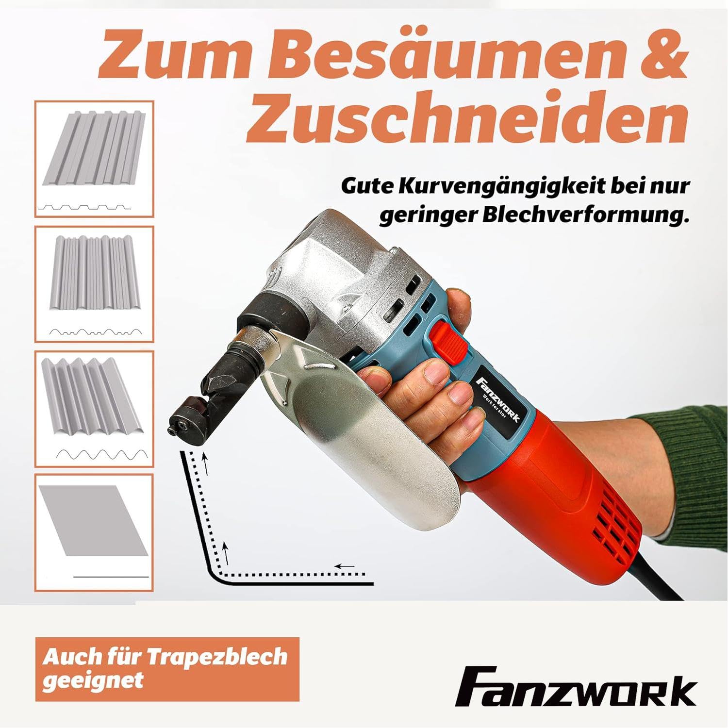 FANZWORK Knabber Blechknabber Knabber Nibbler Blechschere Blechnibbler 600W (mit Koffer und 2 x Stempeln)