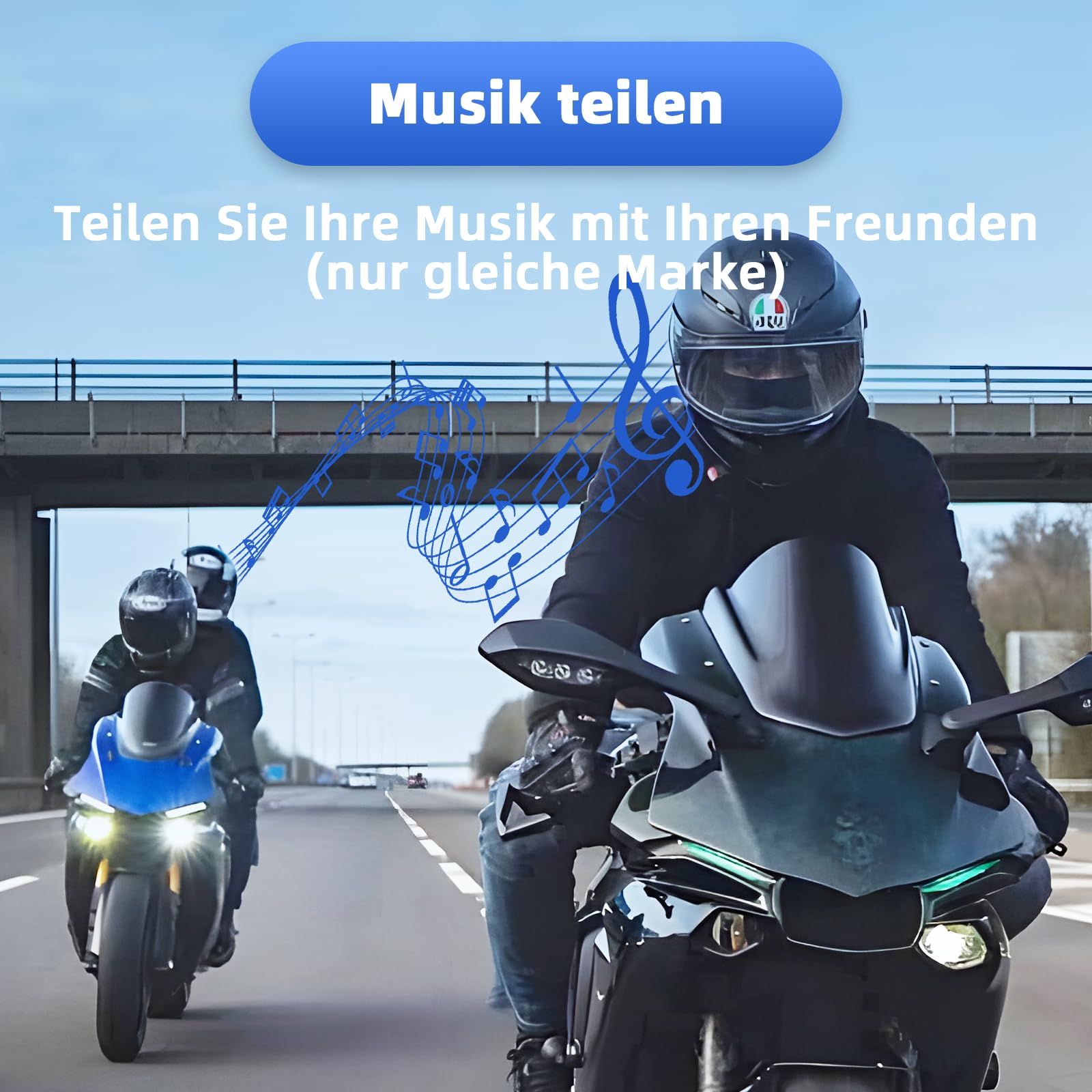 WAYXIN R15pro Motorrad Headset Intercom Helm Headset für bis zu 6 Motorräder 1500M Wireless Kopfhörer mit HiFi/Musik Teilen/FM/AI Sprache Universal intercom Motorradfahren/Skifahren/Radfahren