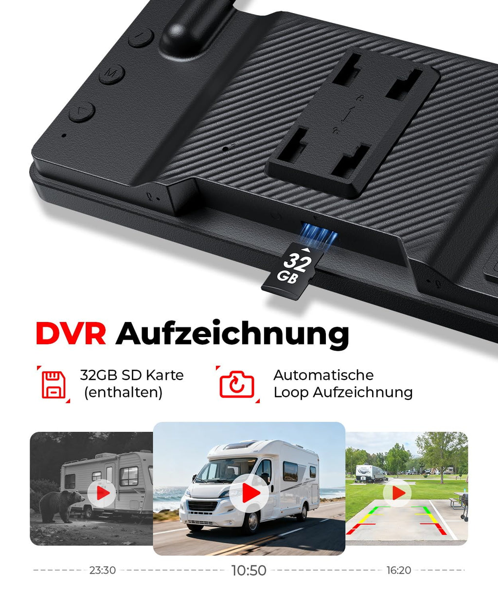 Solar Rückfahrkamera Kabellose 7,2 Zoll 1080P HD : Split Screen Monitor mit Starkem Signal Schnelle 1 Min Installation DVR Aufnahme Tragetasche Rückfahrkameras für Wohnmobil, LKW, Anhänger, Camper