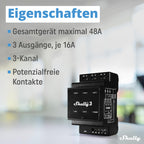 Shelly Pro 3 | WLAN & LAN 3-Kanal 3-Phasen Smart DIN-Schienen Relais Schalter - 48A | Alexa & Google Home | iOS Android App | Hausautomation | Lichtsteuerung | Fernsteuerung motorisiertes Ventil