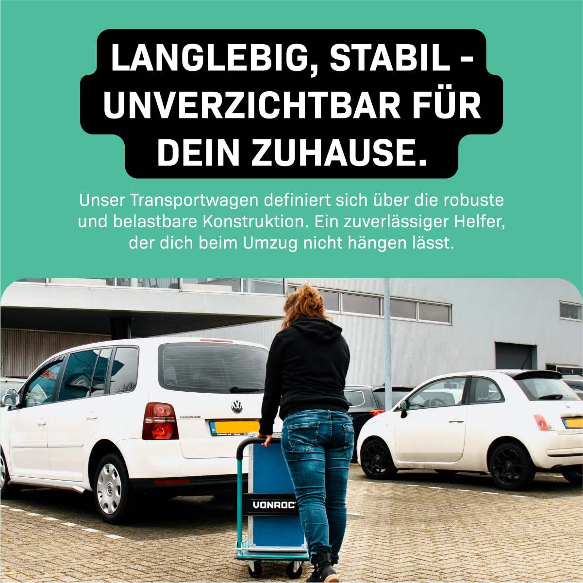 VONROC Transportwagen klappbar 150kg - Plattformwagen als Transporthilfe - Rollwagen mit Griff