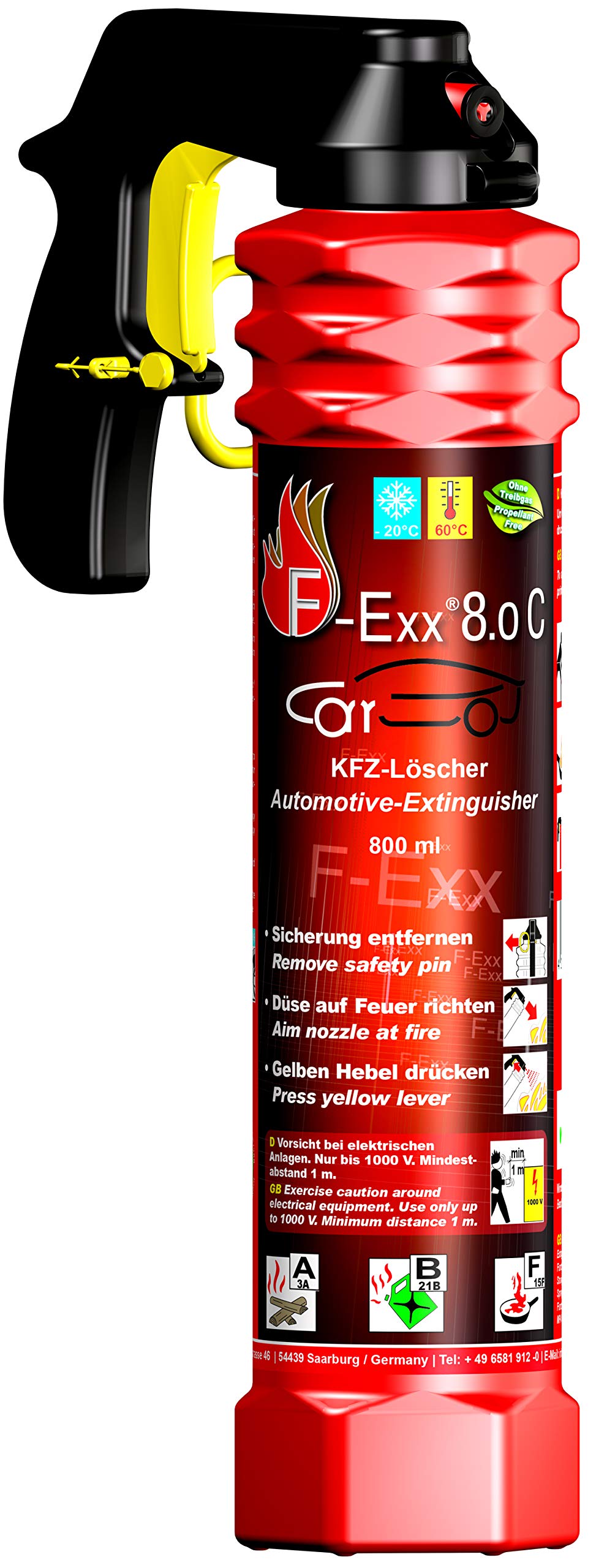 F-Exx 8.0 C - Auto-Schaum-Feuerlöscher ohne Treibgas mit Frostschutz von -20° bis +70° C Made in Germany