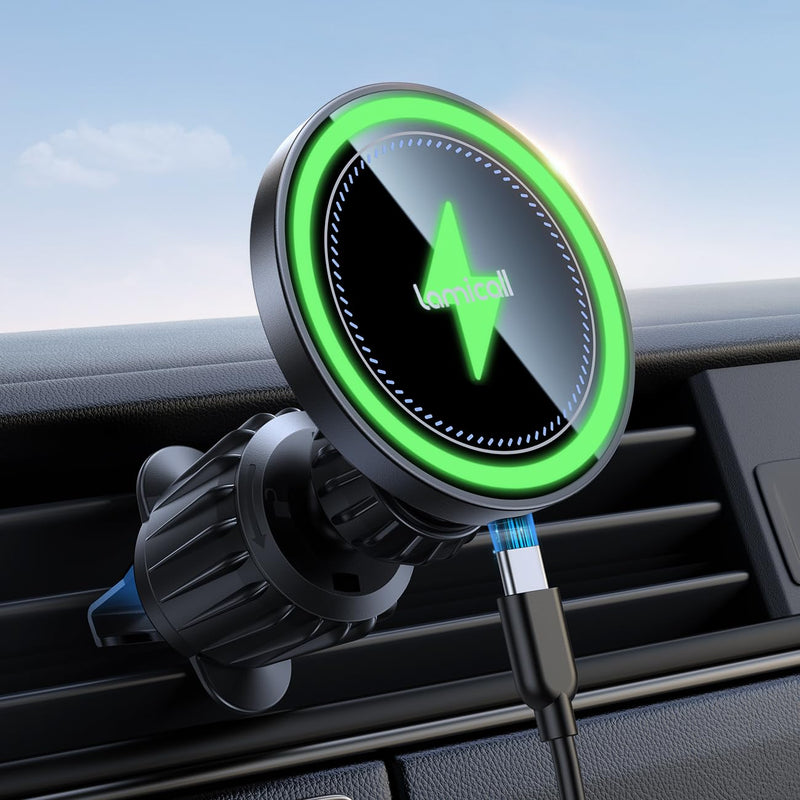 Lamicall 15W für MagSafe Autohalterung mit Ladefunktion - [TOP Schnelles Laden] Handyhalterung Auto für MagSafe Ladegerät Auto Lüftung, Wireless KFZ Handyhalter Magnet für iPhone 17/16/15/14/13/12