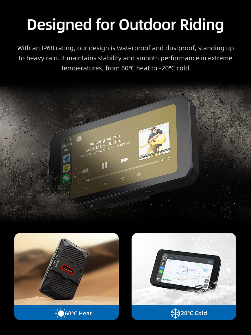CHIGEE AIO-5 Play for BMW Motorcycles, 3-Pin Interface, Plug-and-Play Smart Display with Apple CarPlay & Android Auto, 60FPS, IP68 Waterproof, Built-in GPS, Anti-Theft Alarm, Data Reading