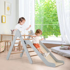 COSTWAY Kletterdreieck mit Rutsche, Klettergerüst aus Holz, Sprossendreieck zum Rutschen und Klettern, für Kinder ab 1 Jahre (Grau)