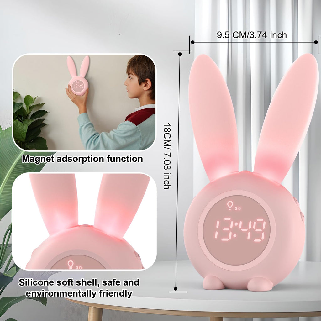 Homealexa Kinder Lichtwecker Cute Rabbit Kinderwecker Creative Nachttischlampe Snooze-Funktion, zeitgesteuertes Nachtlicht, Kindertagesgeschenk für Kinder, Mädchen (Pink)