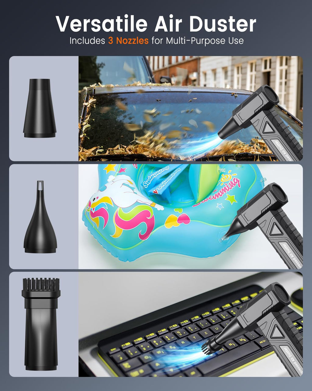 Elektrische Staubgebläse Druckluftspray für PC Reinigung - Electric Air Duster 200000 RPM, 4-Gang Einstellbare Mini-Gebläse mit Akku, Luftgebläse für Tastatur, Haus, Outdoor, Auto, W18, Schwarz