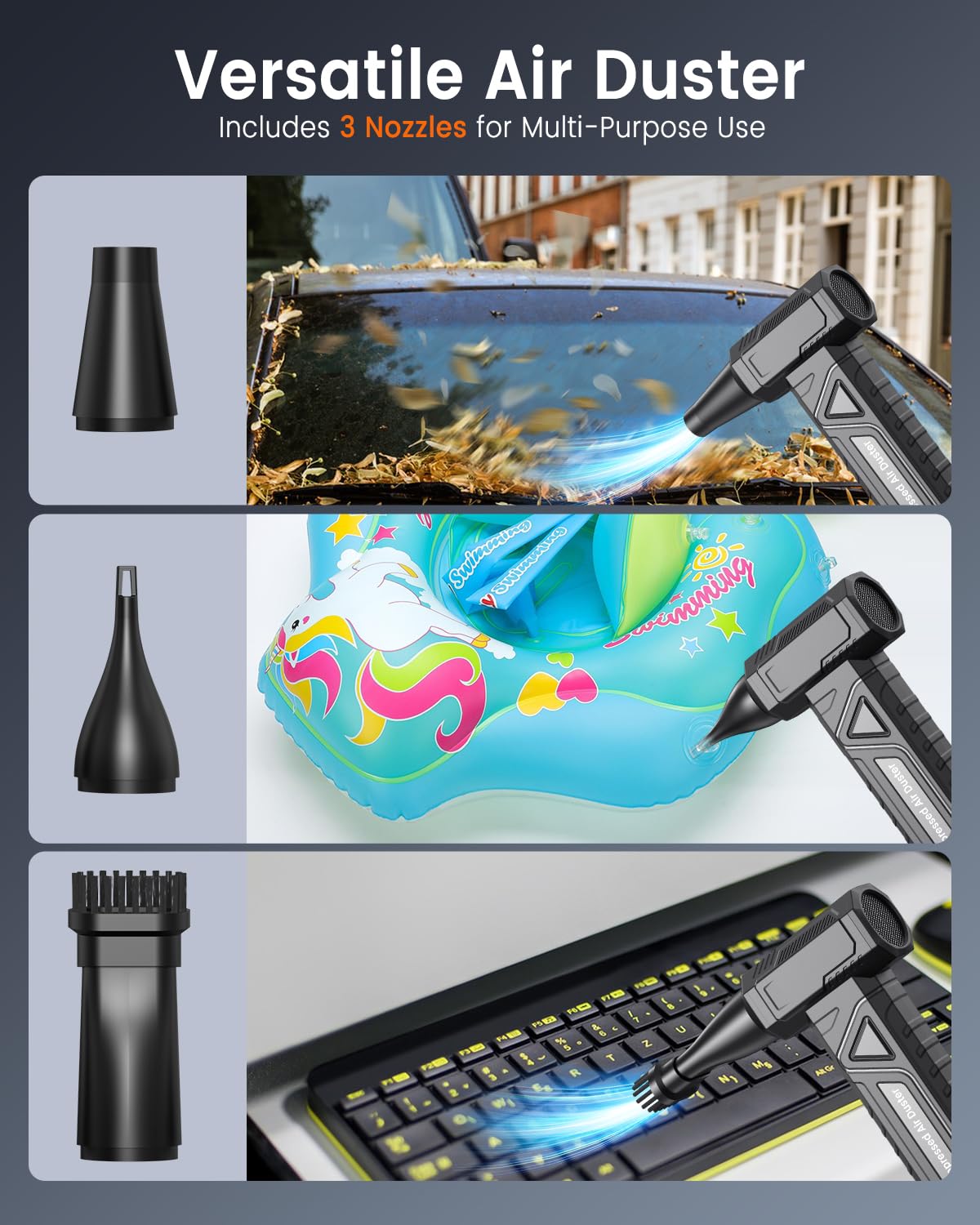Elektrische Staubgebläse Druckluftspray für PC Reinigung - Electric Air Duster 200000 RPM, 4-Gang Einstellbare Mini-Gebläse mit Akku, Luftgebläse für Tastatur, Haus, Outdoor, Auto, W18, Schwarz