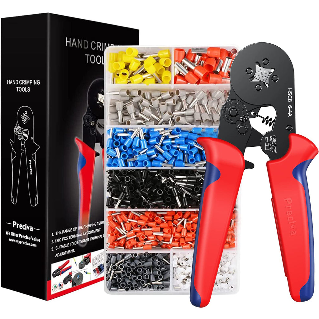 Crimpzange Set, Preciva Aderendhülsenzange mit 1200 Aderendhülsen Set I Aderendhülsenzange selbsteinstellend [Für 0,25-10mm²] I Krimpzange, Crimpzangen, Crimp Zange, Presszange