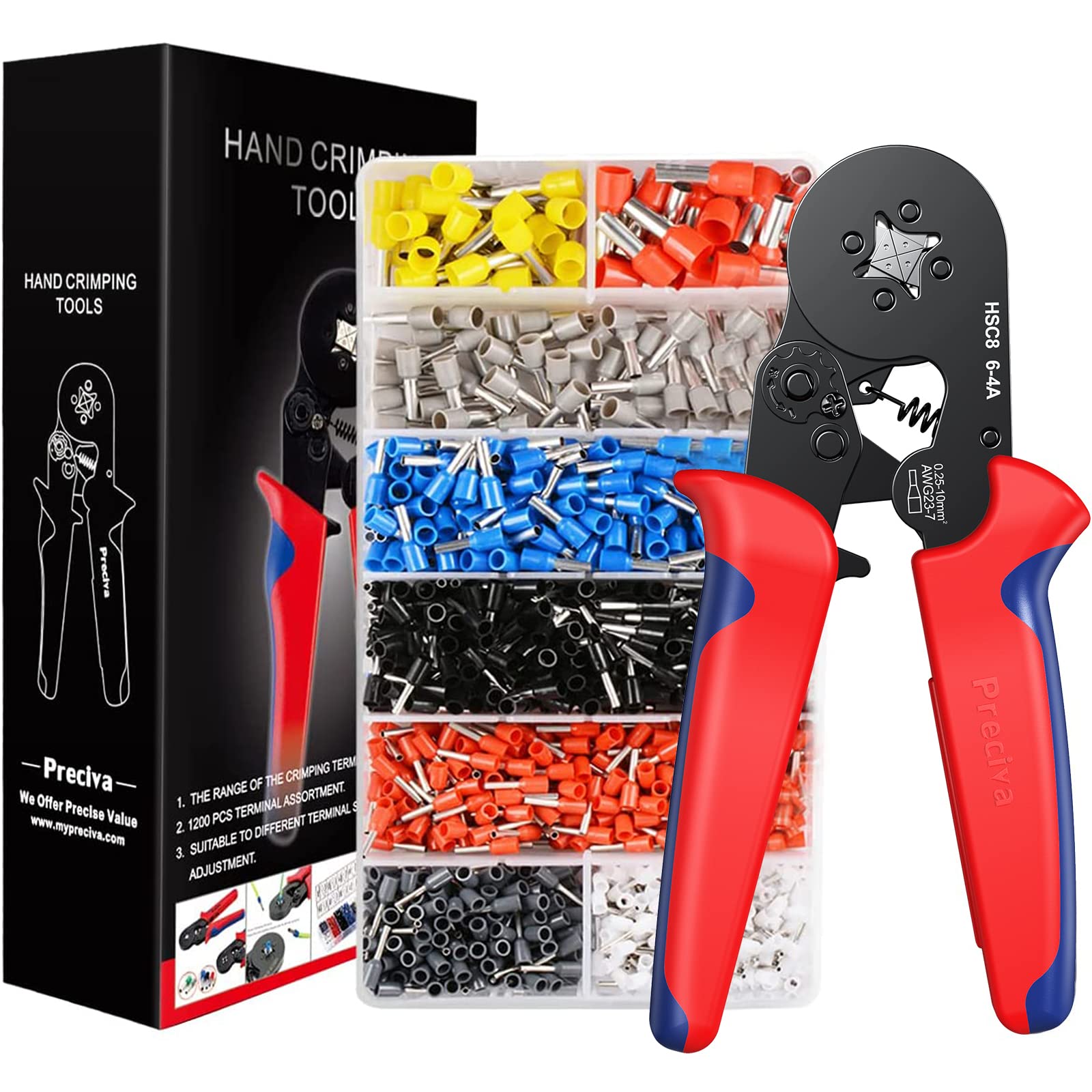 Crimpzange Set, Preciva Aderendhülsenzange mit 1200 Aderendhülsen Set I Aderendhülsenzange selbsteinstellend [Für 0,25-10mm²] I Krimpzange, Crimpzangen, Crimp Zange, Presszange