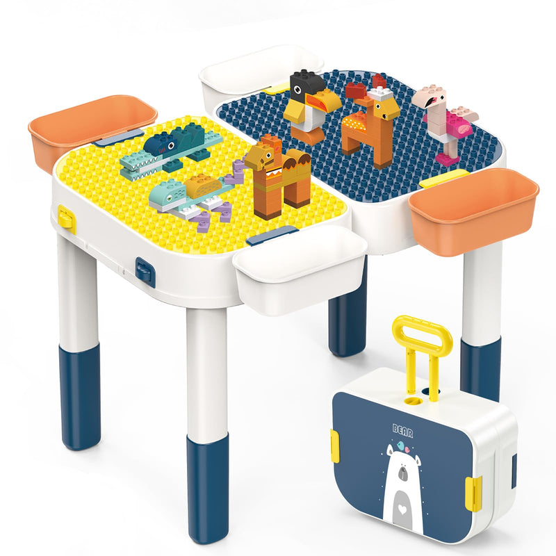 RedCrab Kindertisch Set Bausteintisch mit Aufbewahrung, Kinder Spieltisch Kompatibel mit Bausteinen Spielzeug, Multifunktionaler Aktivitätstisch - Umwandelbar in Gepäck mit Rollen